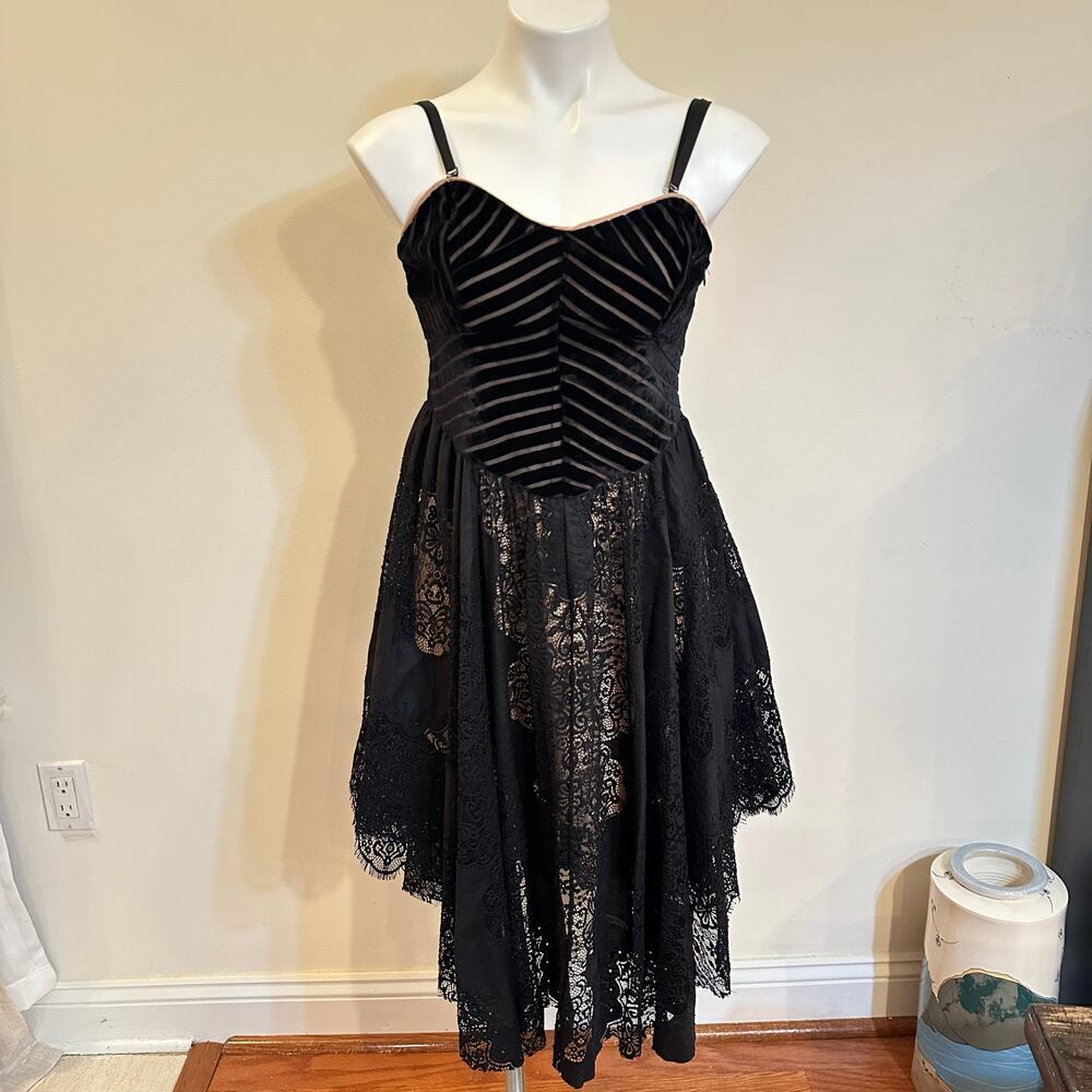 Free People Dark Fairy Midi Dress sz 8 Black Whimsigoth Velvet burnout dress - Picture 2 of 10
